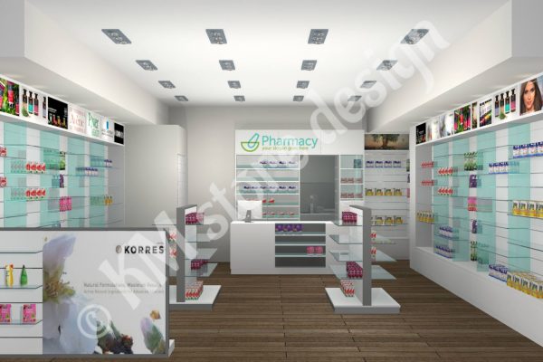 Σχεδιασμός φαρμακείου στη Σαντορίνη έπιπλα για φαρμακεία διακόσμηση ανακαίνιση φαρμακείων